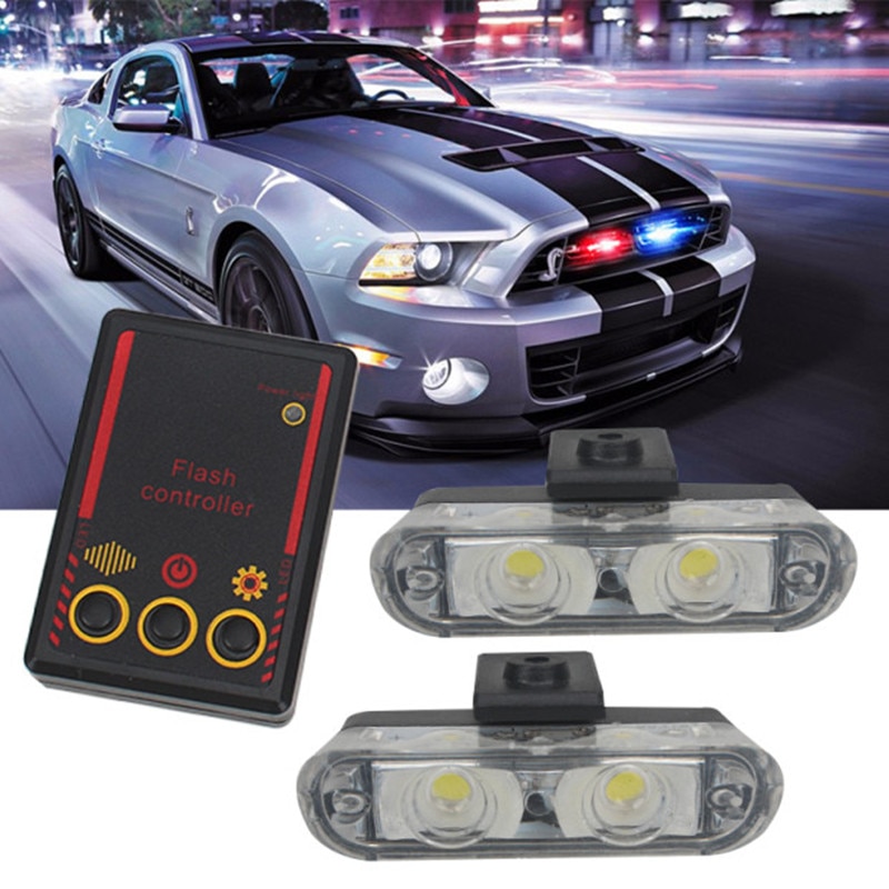 2 LED Police Lights Strobe Fso Flash Lamp Emergency Warning Strobe Flasher High Brightness Red Car Accessories