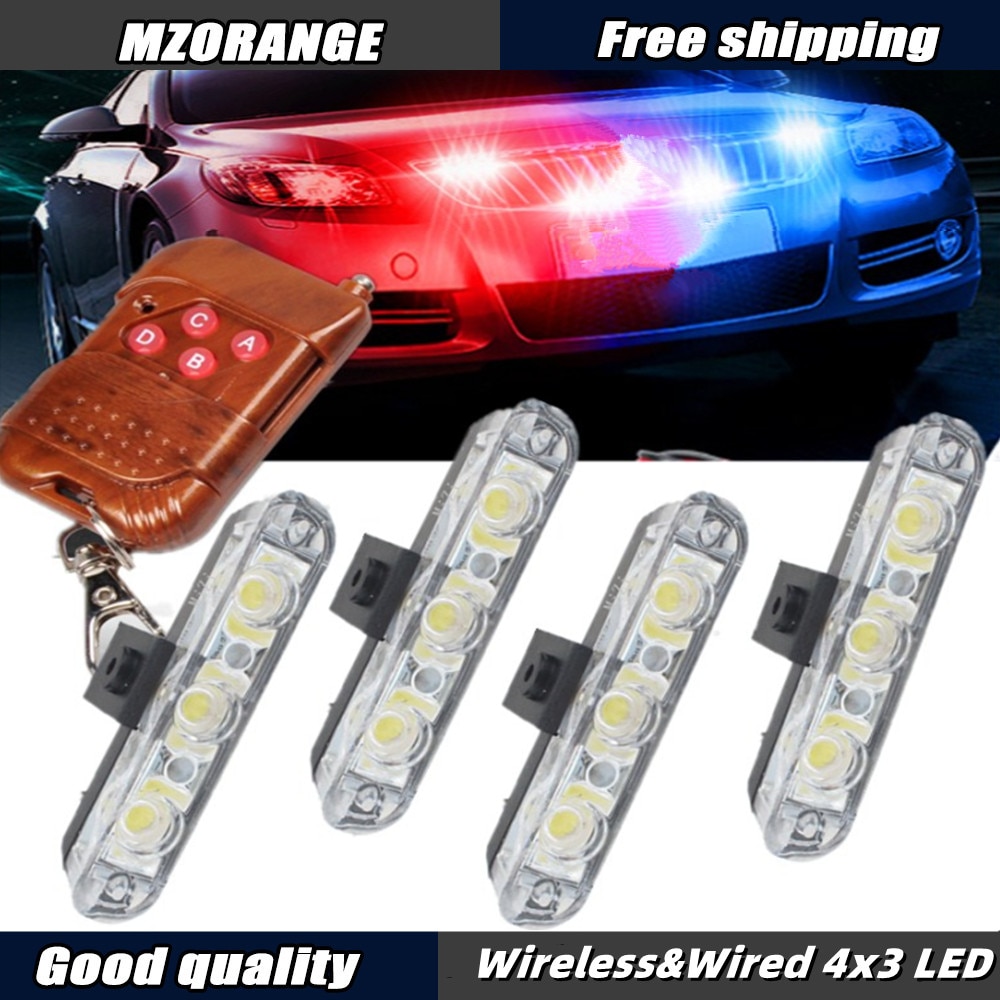 4*3 Led Wireless Remote Ambulance Police Light 12V FSO Strobe Warning For Car Emergency Flash Stroboscope Car Accessories