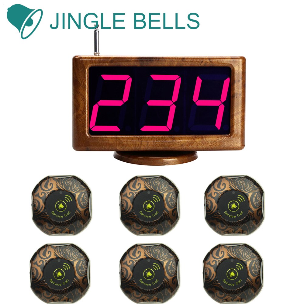 JINGLE BELLS Wireless Calling System 6 Call Buttons+1 Screen Receiver for Restaurants Hotel Coffee Shop Waiter Buttons Waiter