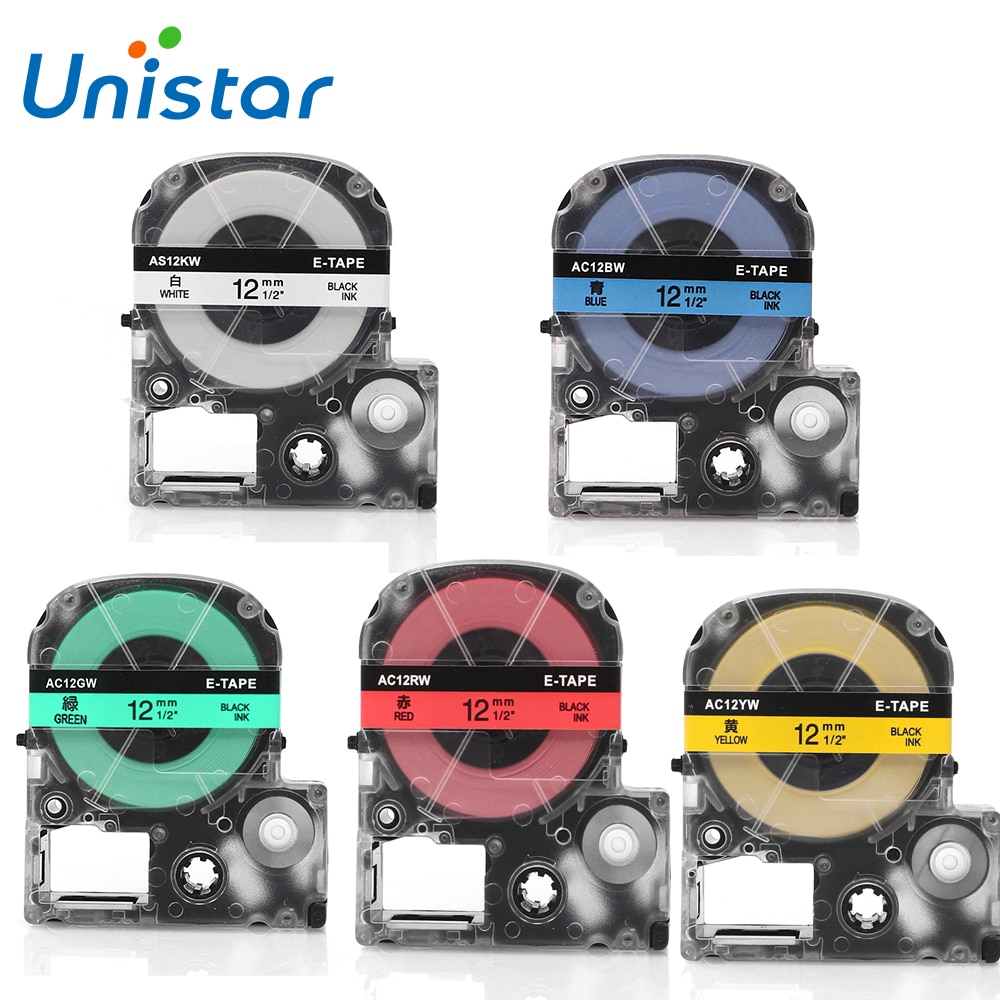 5pcs SS12KW Combo Set 12mm Cassette Refills Compatible for Epson Label Printer LabelWorks LC-4WBN9 for LW-300 LW-600P LW-700
