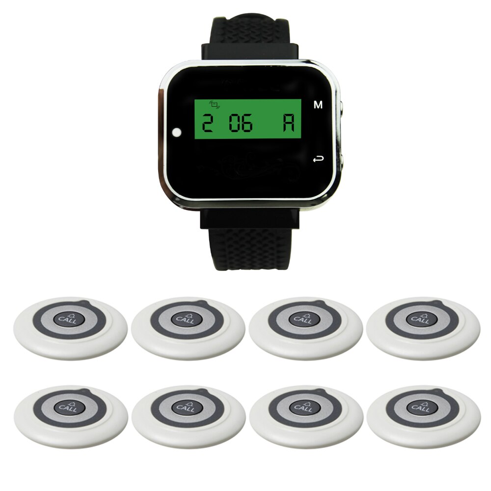 JINGLE BELLS call buttons wireless restaurant calling bells calling systems 8 transmitters+1 watch pager 3 color available