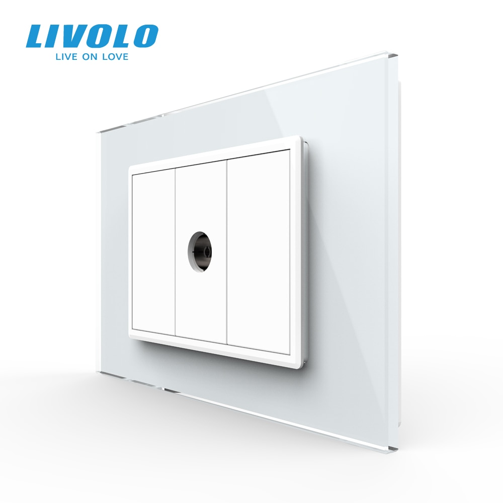 Livolo AU/US standard one gang Computer Socket Tel plate, With WhitePearl Crystal Glass, SATV,tv plugs,sound audio socket