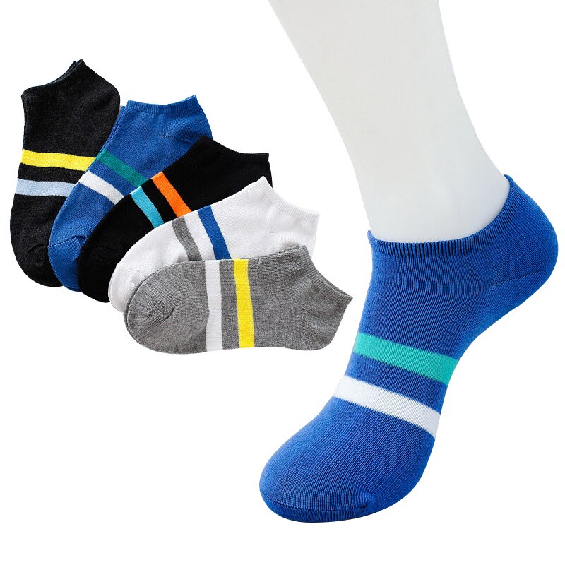 5 Pairs Men Ankle Socks Summer Breathable Absorb Sweat Men Sock Classic Colorful Striped Casual Fashion Jacquard Male Sock Meias