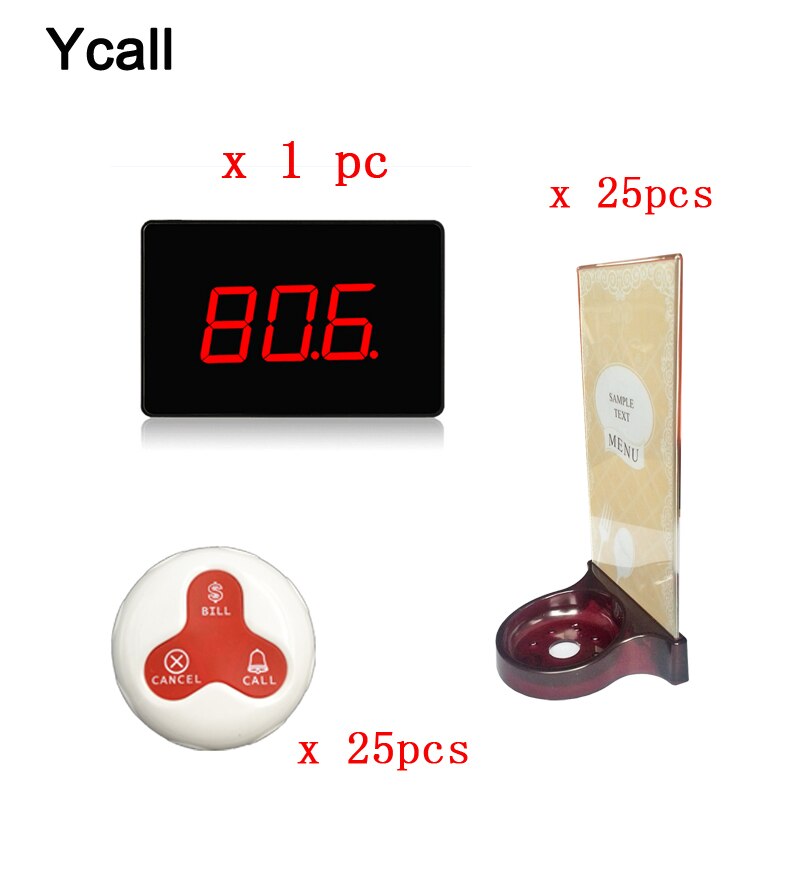 Wireless Restaurant Pager Calling System 1pcs Voice Broadcast Receiver Host+25pcs Call Button with Menu Holder