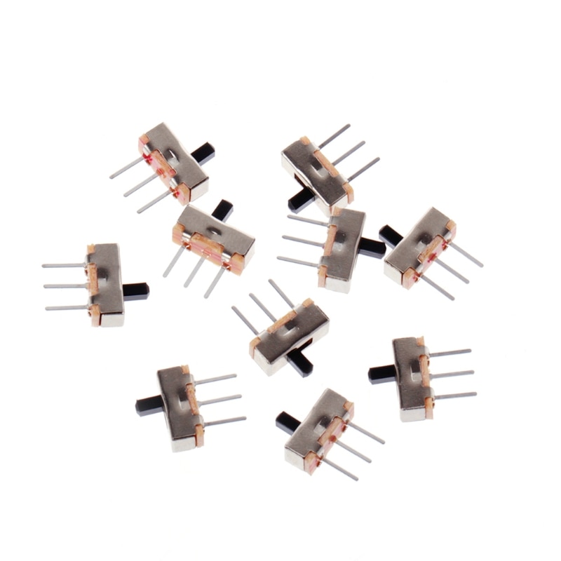 517A 10 Pcs 2 Position On/Off SPDT 1P2T 3 Pin PCB Panel Mini Vertical Slide Switch SS