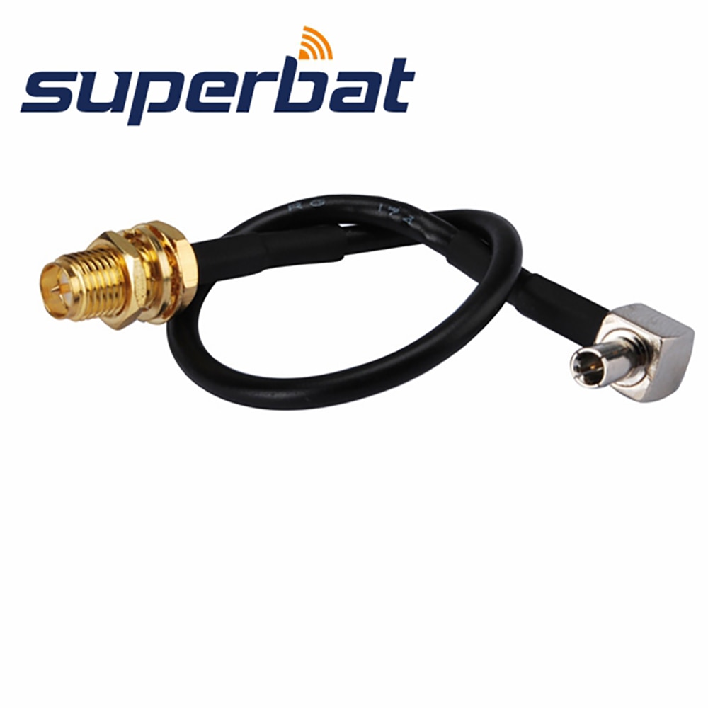 Superbat 2pcs RP-SMA Female (male pin) Bulkhead to TS9 Male Right Angle Pigtail Cable RG174 for AirCard USB 301 302 305 306