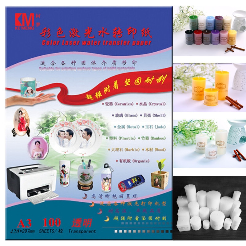 (100pcs/lot) A3 Size Stitcker Paper No spray Laser Transparent Water Slide Waterslide Decal Paper Water Transfer Paper For Mug