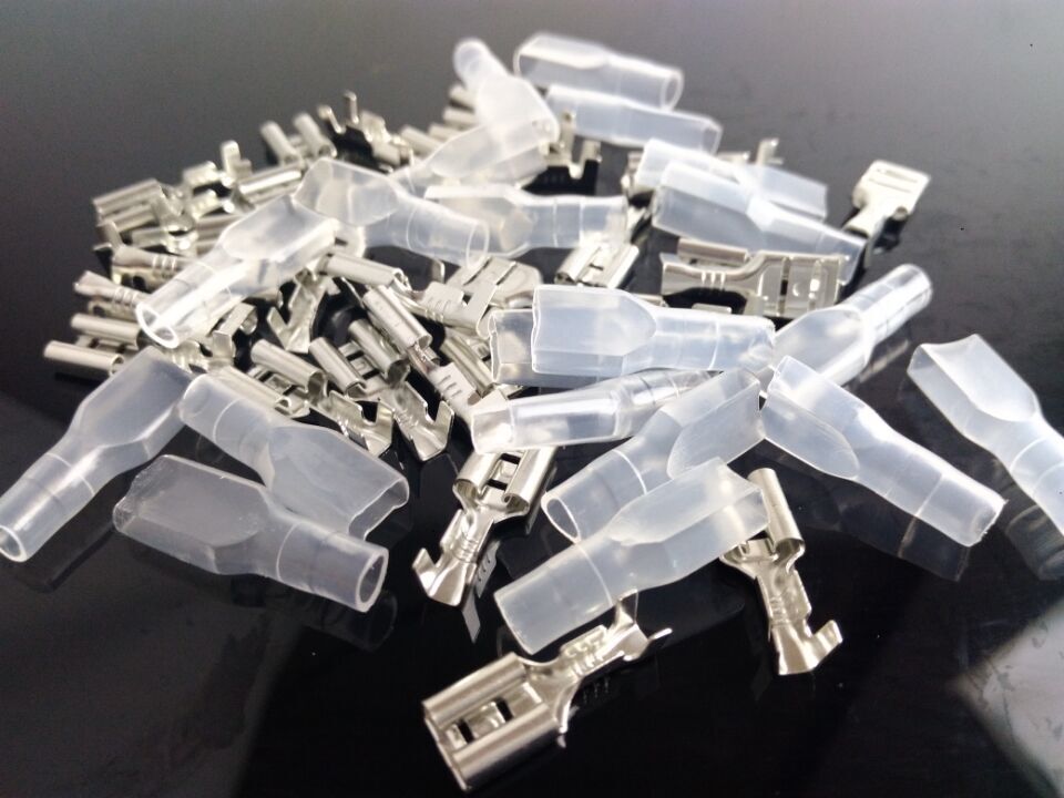 100pcs/lot 6.3 the plug spring insulated terminal cold terminal with transparent sheath