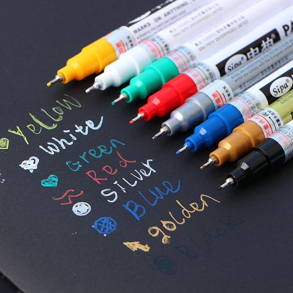 8 Colors Metallic Needle Marker Pen Fine Point Paint Non-toxic Permanent Pen Diy Art School Office Supplies