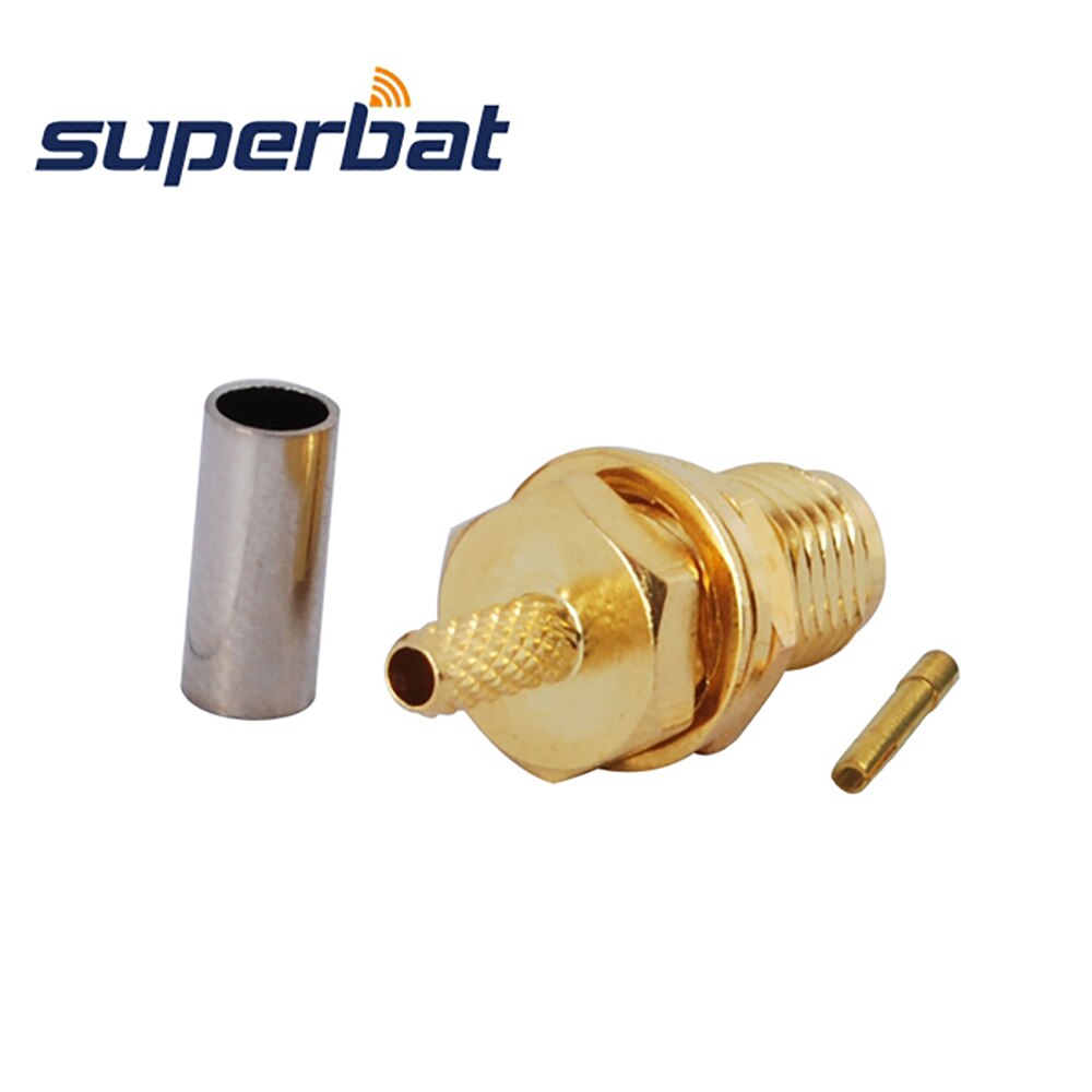 Superbat 10pcs SMA Crimp Female Bulkhead with Nut Straight RF Coaxial Connector for LMR100 RG316 RG174 Cable