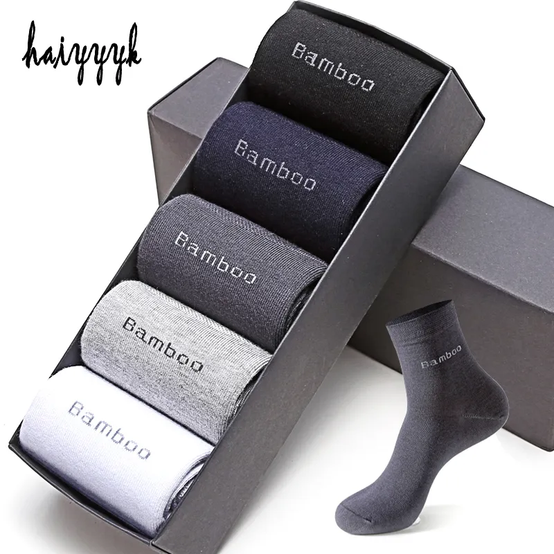 5Pairs/Lot Men's Bamboo Fiber Socks New Casual Business Anti-Bacterial Deodorant Breatheable Crew Socks Men Compression Soc