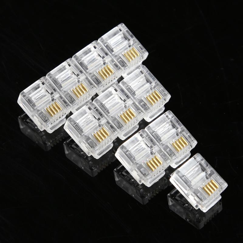 100Pcs Crystal Head RJ11 6P4C Modular Plug Gold Plated Brand New Network Connectors For Phone Laptop Network Cables Connectors