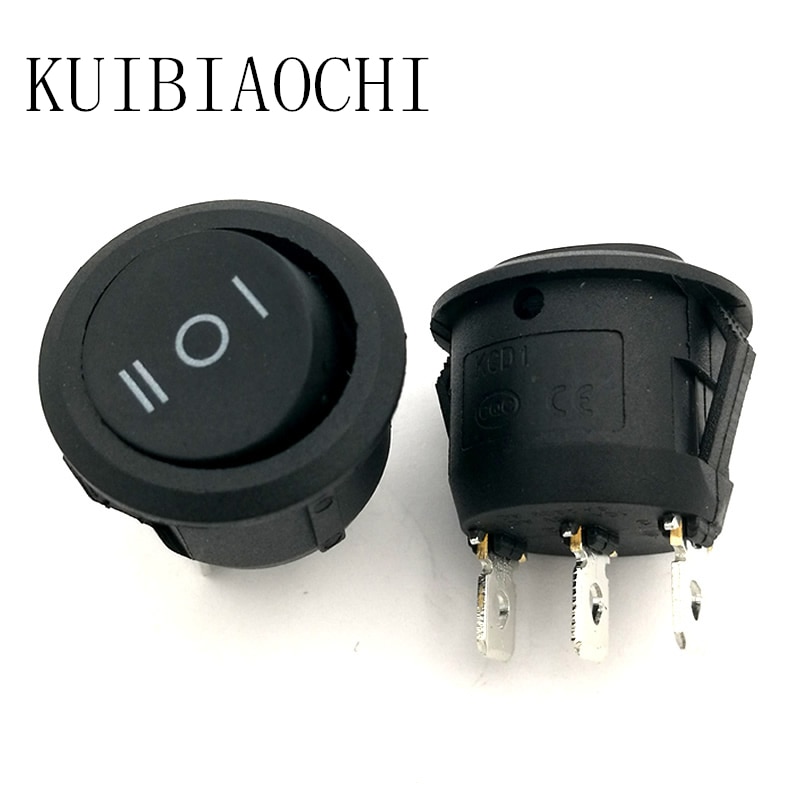 10pcs/lot Round Boat Rocker Switch 6A 250V AC / 10A 125V AC ON/OFF Snap in Black 3 PIN 3 way 20mm Diameter