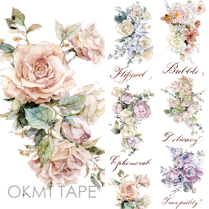Rose Floral Washi Tape Scrapbook Sticker Flower Masking Tape Material Escolar Washitape Papelaria School Supplies