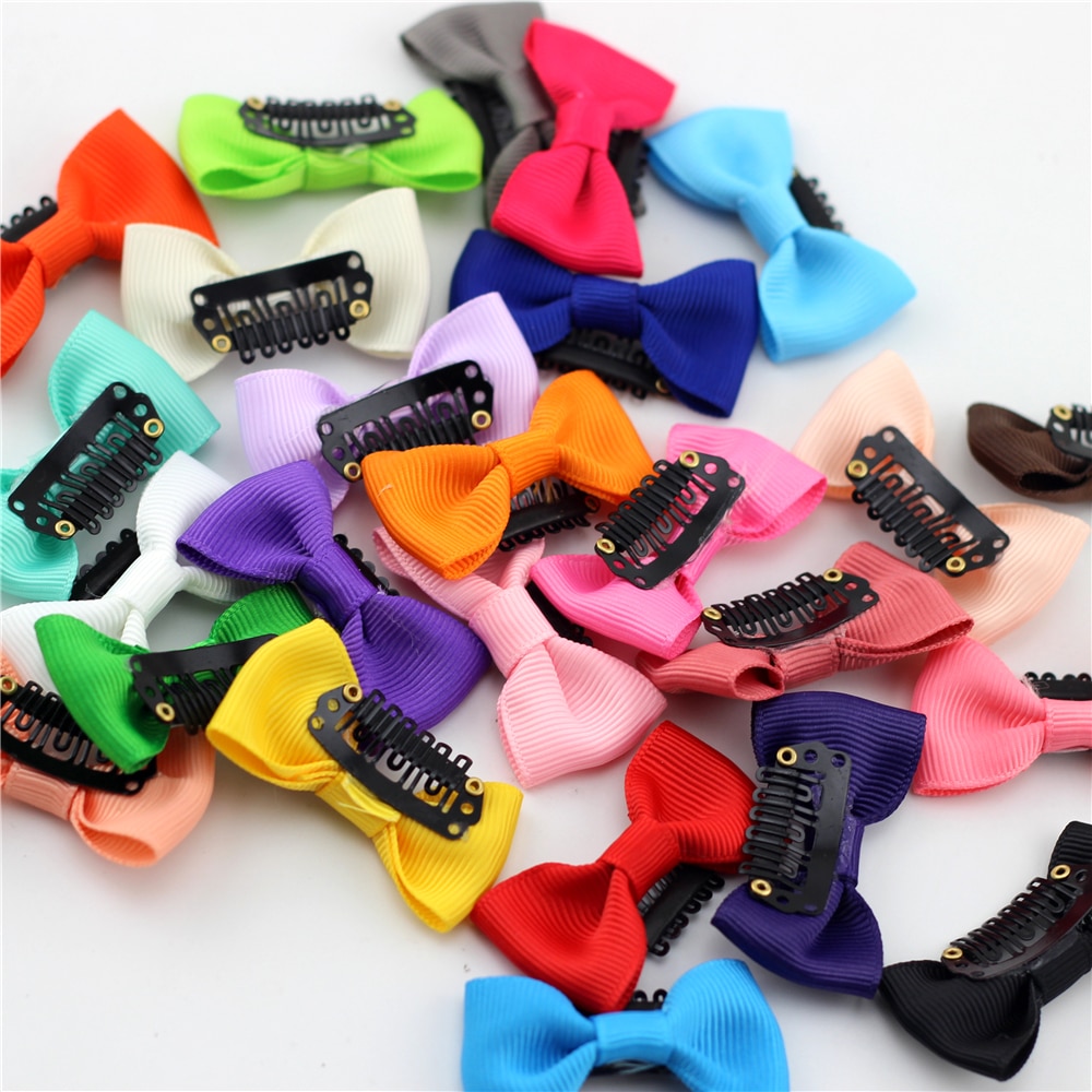 10pc 2" Little Bow Solid Ribbon Bows Babies Fine Wispy Hair Mini Latch Wisp Clip Newborn Small Hair Clip Infant Hairbows Ha