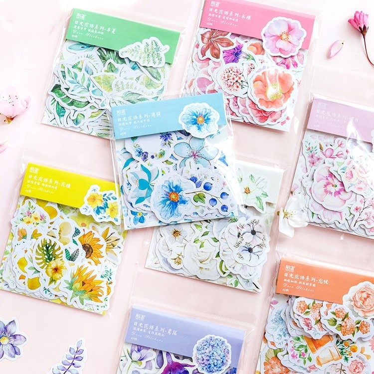 45 Pcs/pack Language Of Flowers Student Mini Paper Sticker Bag Diy Diary Planner Decoration Sticker Album Scrapbooking
