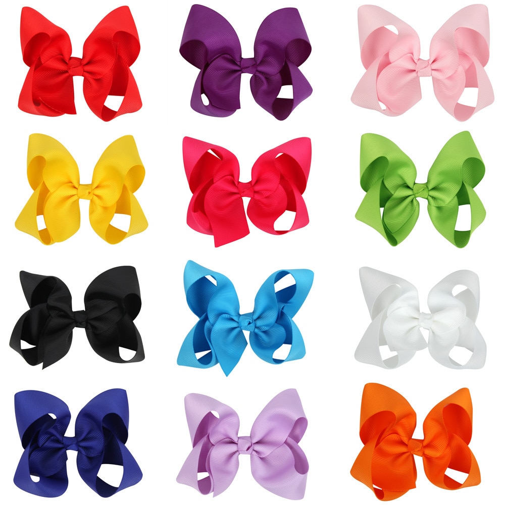 10PCS/LOT 4" Big Hair Bow Girls Solid Ribbon Hair Bows With Clip Boutique Hair Accessories Kids Hairpin