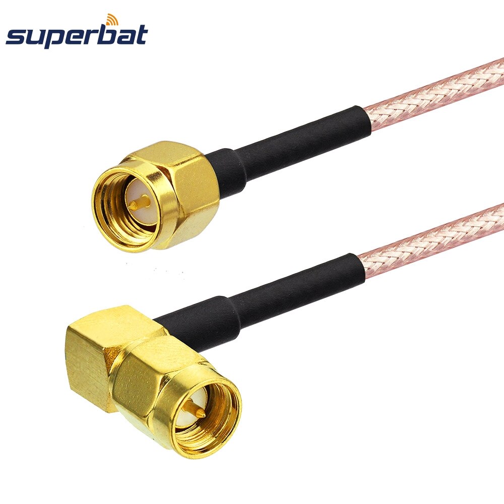 Superbat SMA Plug Straight to Right Angle Male Straight Crimp RG316 Double Shield Coax Pigtail Cable 60cm for Wireless