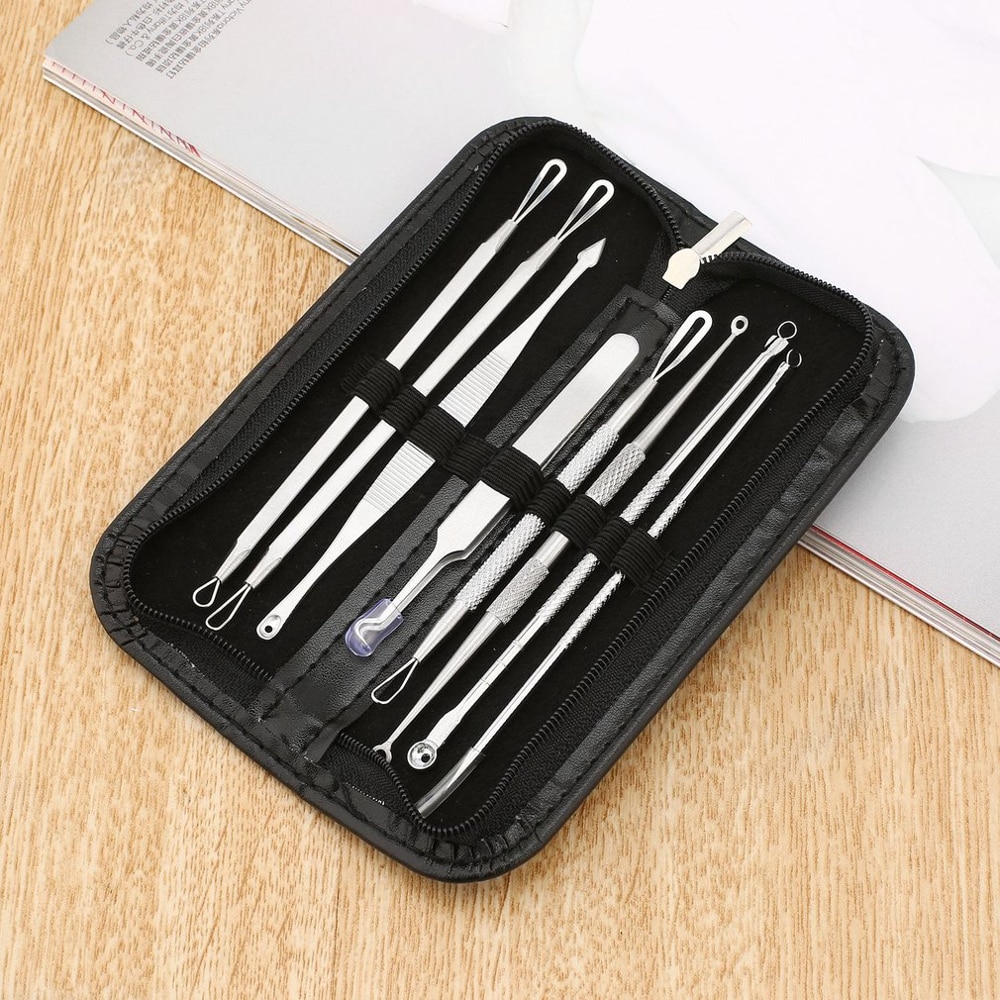 8pcs Professional Pimple Acne Removal Clip Needles Blackhead Remover Tool Kit Face Care Comedone Blemish Spot Cleaner Extractor