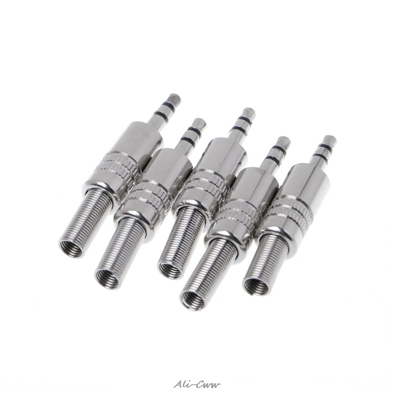 3.5mm 5 pcs 3-Pole Stereo Metal Plug Connector 3.5 Plug & Jack Adapter With Soldering Wire Terminals 3.5mm Stereo Plug