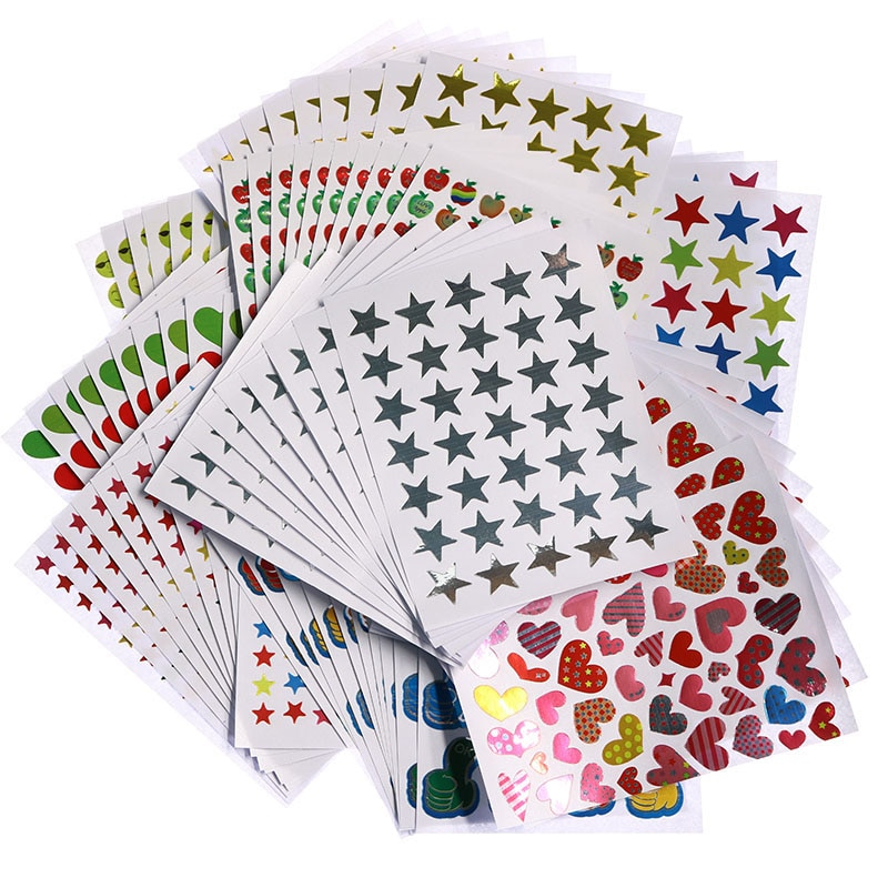 10 Sheets/Pack Of Children'S Gold-Plated Award Glitter Stickers Mother Teacher Praise Label Award Five-Pointed Star Love St