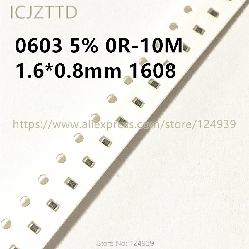 100pcs 1/10W RJ0603 5% SMD Res 1608 3R 3R0 3.3R 3R3 3.6R 3R6 3.9R 3R9 4.3R 4R3 4.7R 4R7 5.1R 5R1 5.6R 5R6 6.2R 6R2 6.8R 6R8