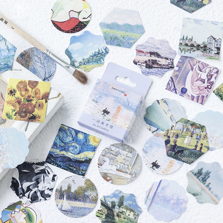 Diary Paper Label Custom Small Painting Van Gogh Mini Stickers Scrapbooking Flakes Cute School Supplies