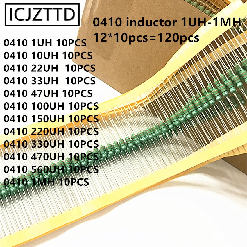 0410 inductor 1UH-1MH 12values*10pcs=120pcs 0.5W 1/2W NEW component sample Assorted kit 1UH 10UH 22UH 33UH 47UH 100UH 150UH 1MH