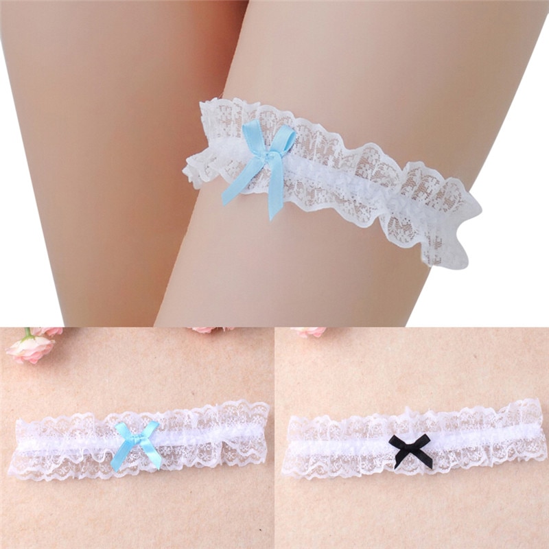 Sexy Fashion Wedding Garter Bridal Accessories Cosplay Party Blue Garter Bow Lace Floral Elastic Leg Loop