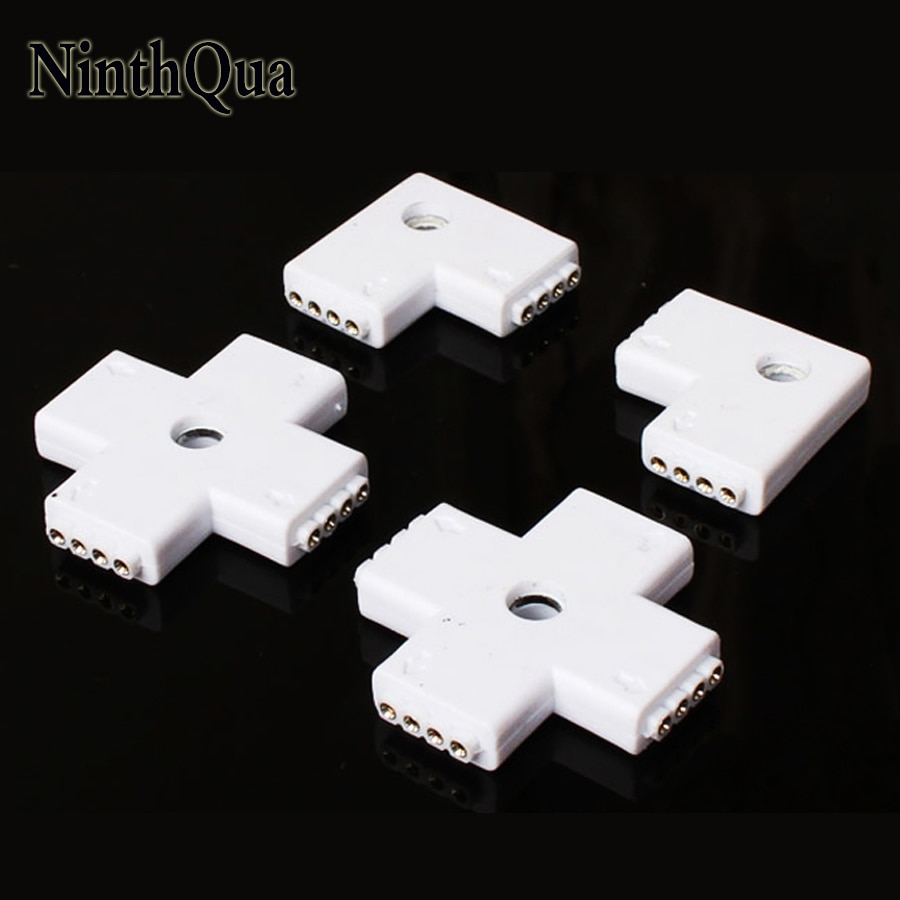 2pcs 4Pin LED Quick Connector 90 Degrees L T X Shape Corner Adapter for 5050 RGB Colorful Strip Free welding