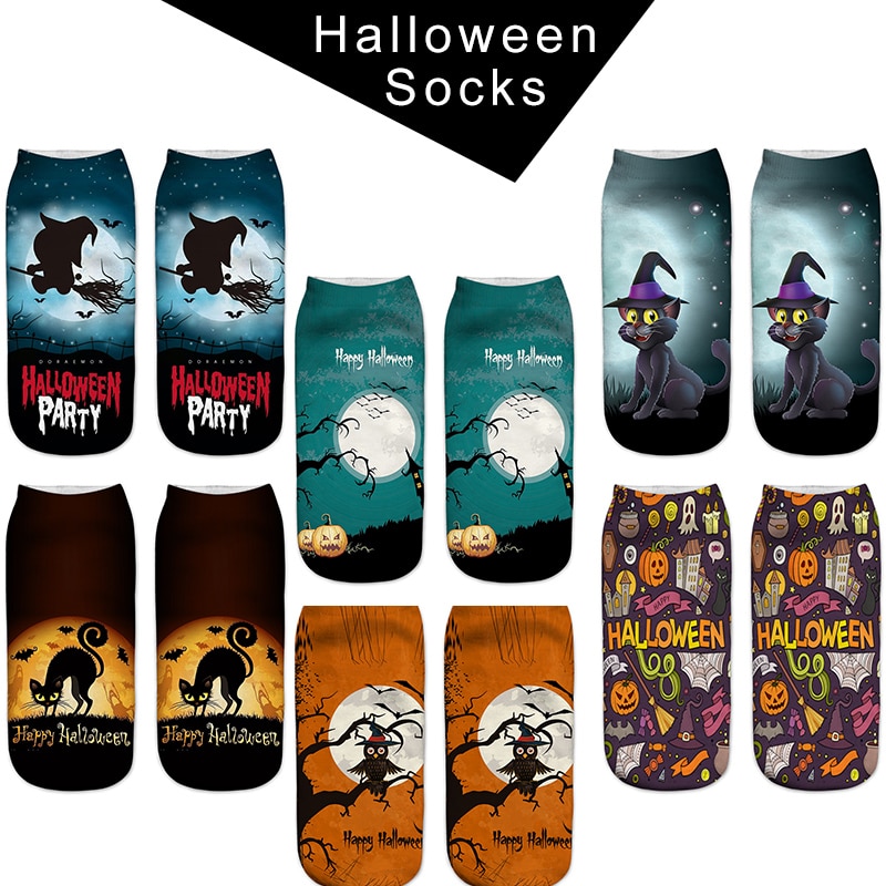 Halloween Socks 2018 New Women Happy 3D Printed Funny Pumpkin lantern Witch Castle Cat Pattern Sox Cosplay Party Lover's gi
