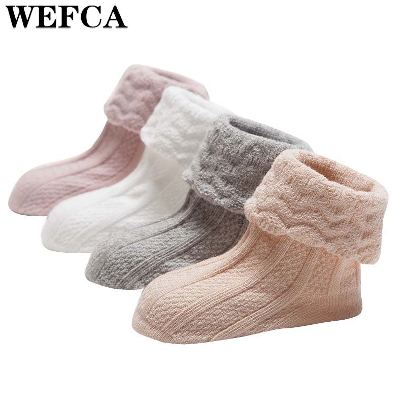 Baby Socks Girl Boy Spring Autumn Korea Style Solid Color Knit Sock Fashion Wave Design Princess Sock For 0-2Years