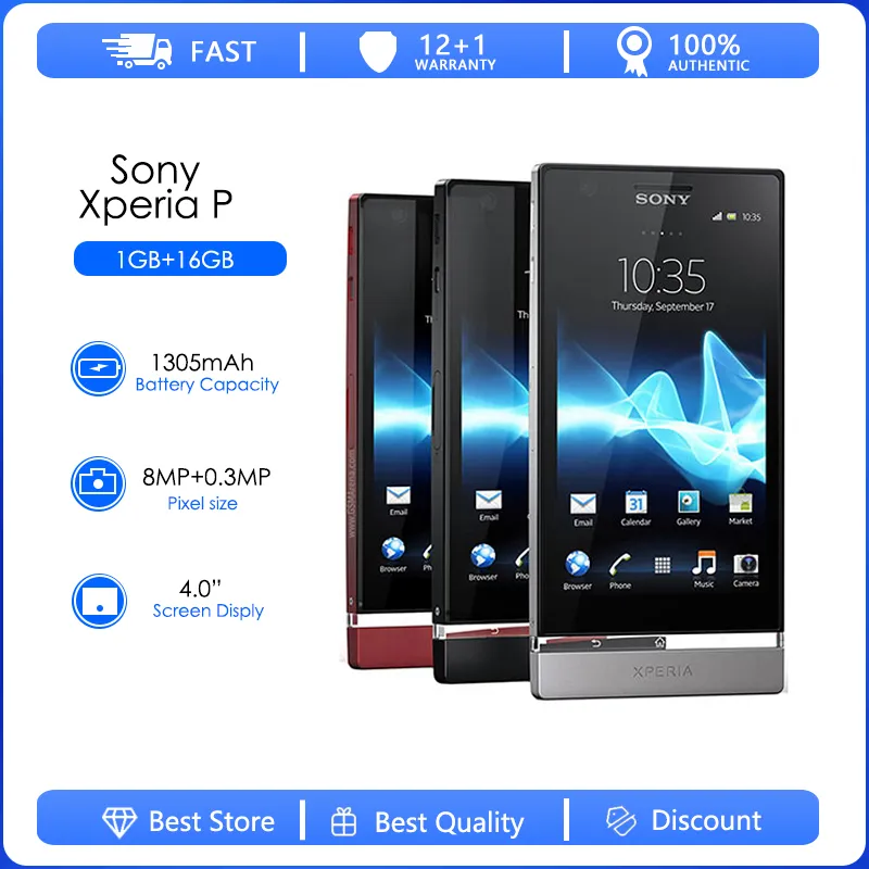 Sony Xperia P LT22 LT22i Refurbished Original Unlocked Android Mobile phone 4.0" Dual Core 1G RAM 16GB ROM 8MP Camera Cell 