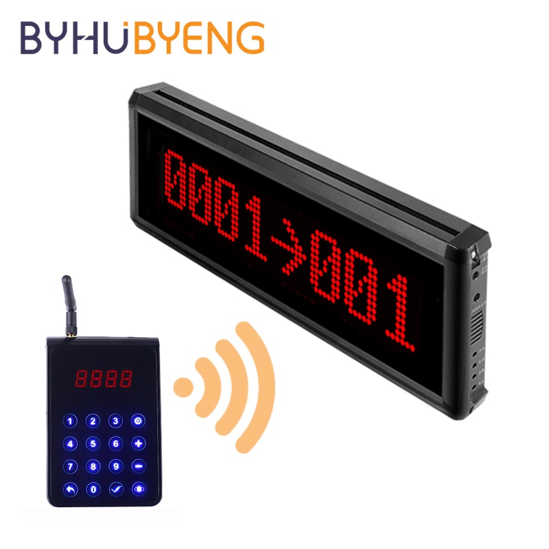 BYHUBYENG Wireless Long Distance Queue Management Calling LED Display Restaurant Paging System Waiter Customer Pager Service