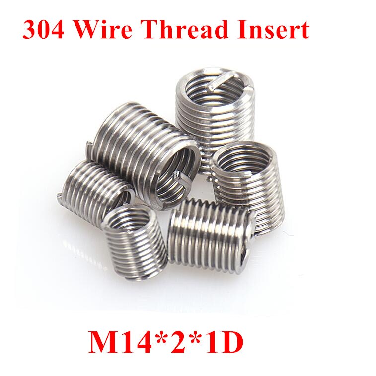 50pcs M14*2*1D Wire Thread Insert 304 Stainless steel M14 Screw Bushing, m14*1D Wire Screw Sleeve Thread Repair Insert