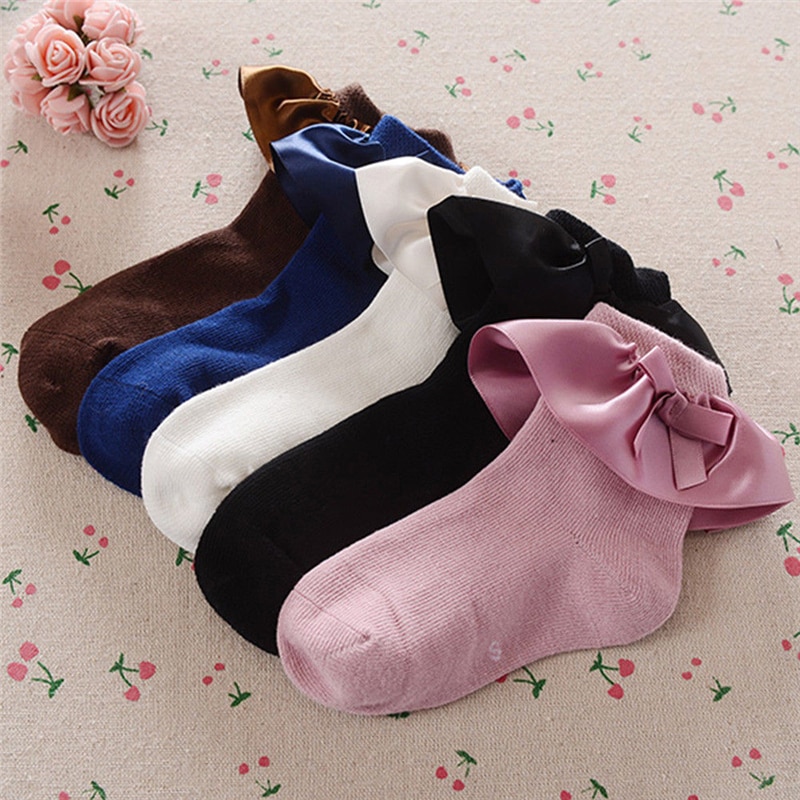 Winter Autumn Baby Girl Socks 2-8 Years Old Children Kid Soild Cotton Lace Princess Combed Ribbon 1 Pair Socks