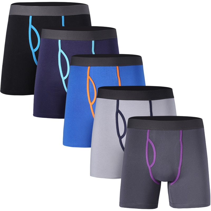5 Pcs/Lot Long Boxers Men Boxer for Men Cotton Soft Breathable Mens Underwear Men Boxershorts Male U-convex US Size S M L XL XXL