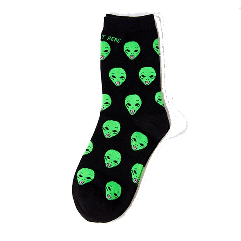 1 Pair Autumn Winter Women Cotton Socks Art Funny Alien Planet Creative Funny Cartoon Cat dog Breathable Socks