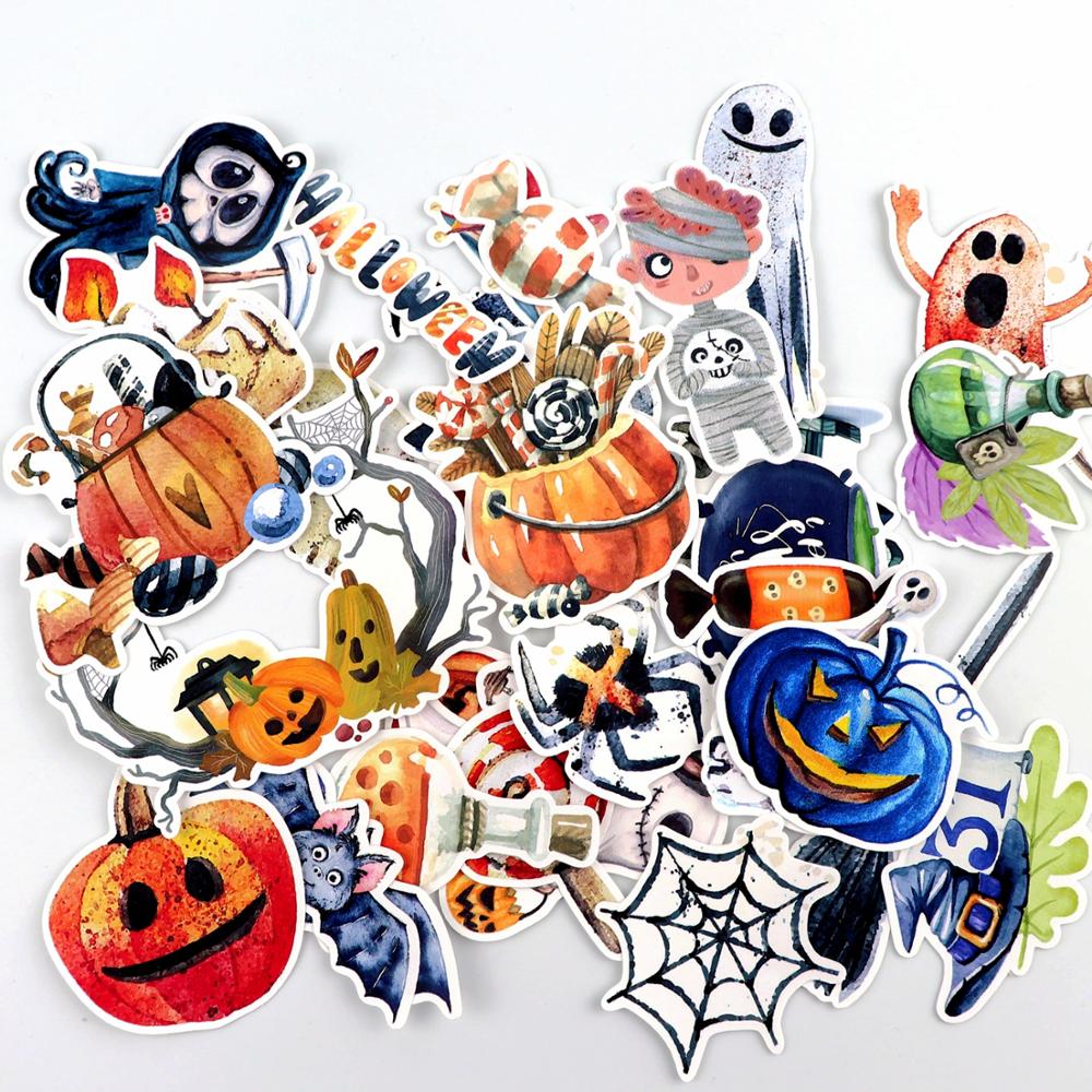 33pcs Hand Drawing Watercolor Halloween Eve Stickers decoration Notebook Planner Scrapbooking, DIY Paper Sticker