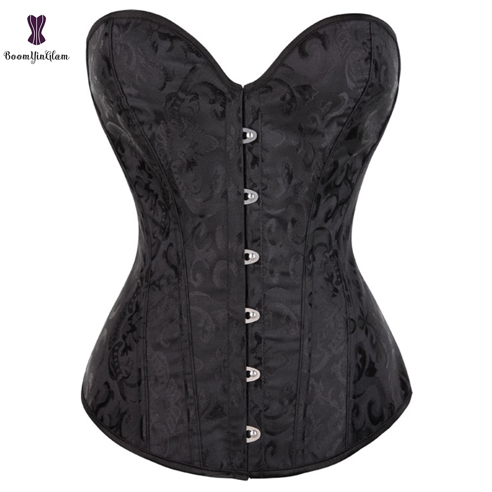 Black/White Jacquard Women's Sexy Lingeire Underwear Steel Boned Overbust Shapewear Corset Lace Up Boning Corset & Bust