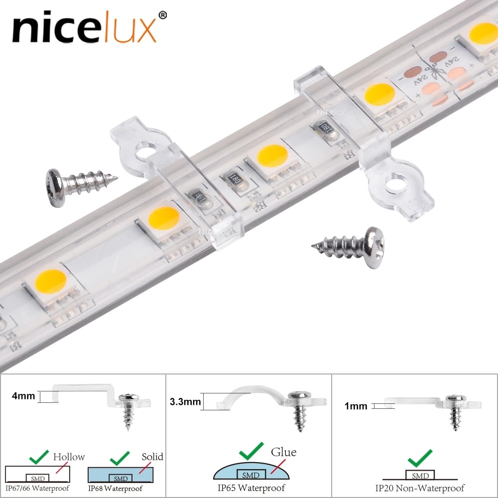 50 pcs LED Connector Clip For For IP67 IP68 IP65 IP20 Wire Fixing 8mm 10mm 12mm 10.5mm 12.5mm fixture Mounted Clip With Screws