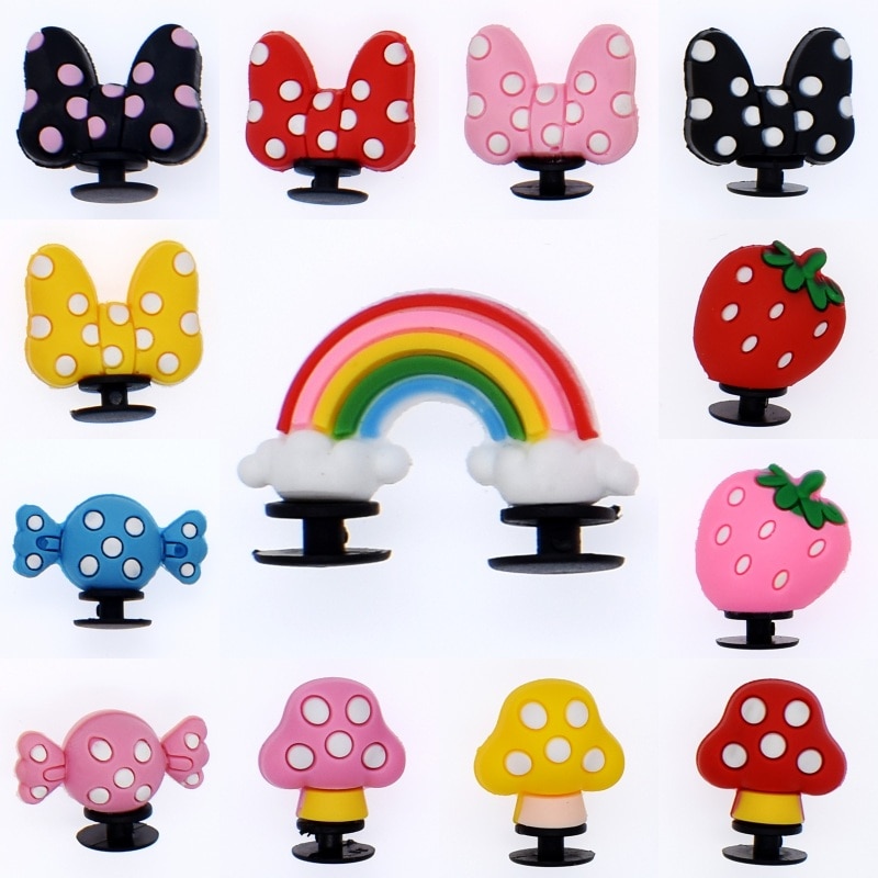 10Pcs Girls Birthday Gift Fruit 3D PVC Charms Fit Bracelet/Mule Clog Shoes With Strawberry/Mushroom/Rainbow/Bowknot