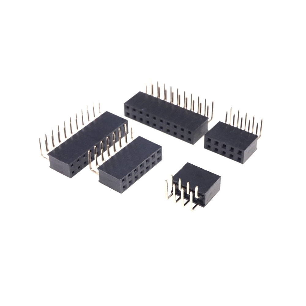 10pcs 2.54mm PCB Female Header Dual Row Pin Header through Hole 4 Pin 6 8 10 12 14 16 18 20 24 26 30 40 50 60 80 Pin Right Angle