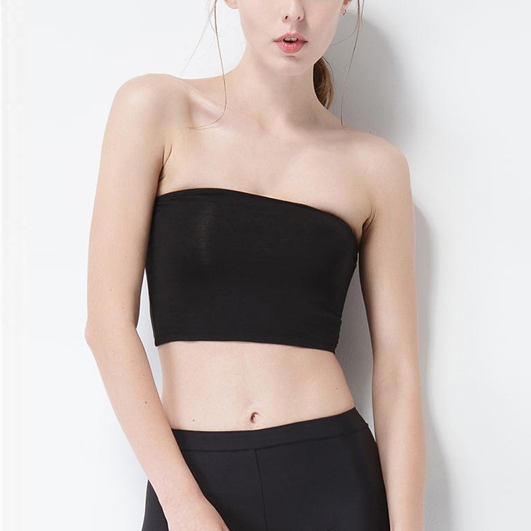 Women Summer Sexy Solid Color Off Shoulder Bandeau Cropped Tube Tops Strapless Bra Ladies Cotton Bandeau Tops Slim Camis