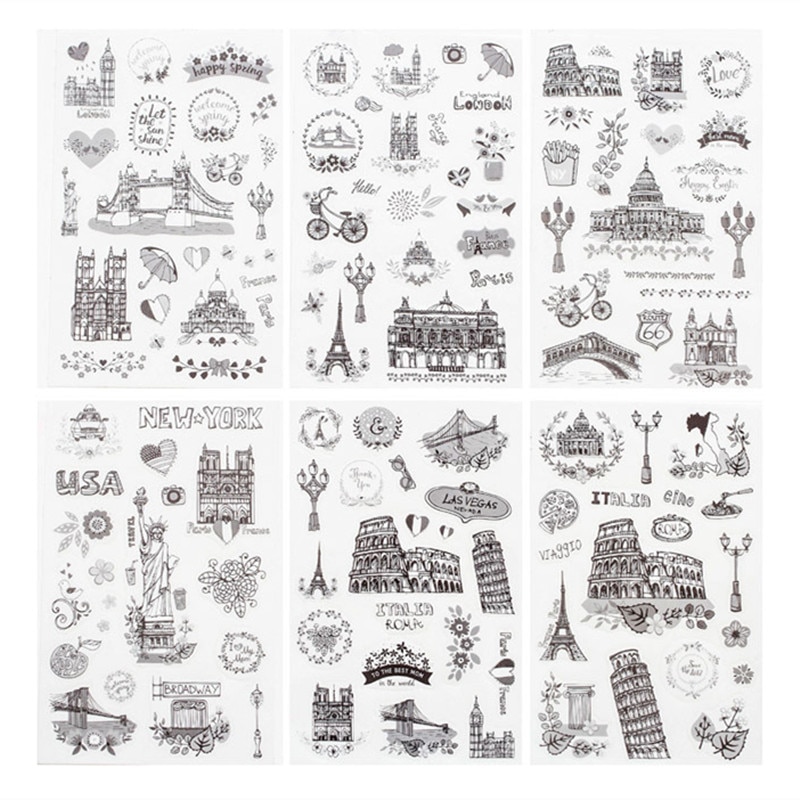 6pcs/pack Travel All Around The World Decorative Washi Stickers Scrapbooking Stick Label Diary Stationery Album Stickers