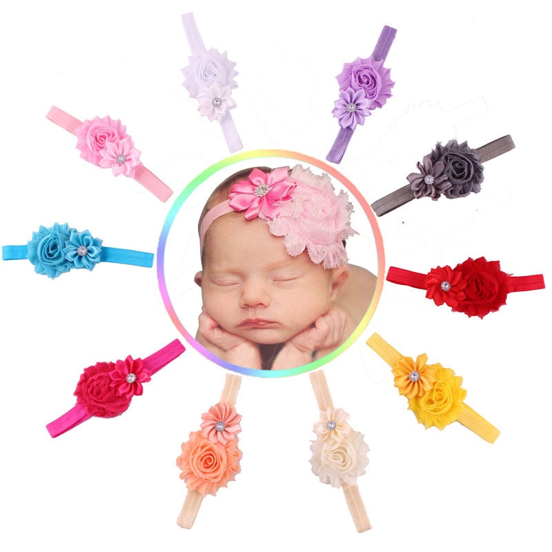 Cute 10pcs/lot Chiffon Flower Baby Headband Girls Elastic Shabby Flowers Solid Hair Band Hair Accessories Cheveux Bebe Gift Sets