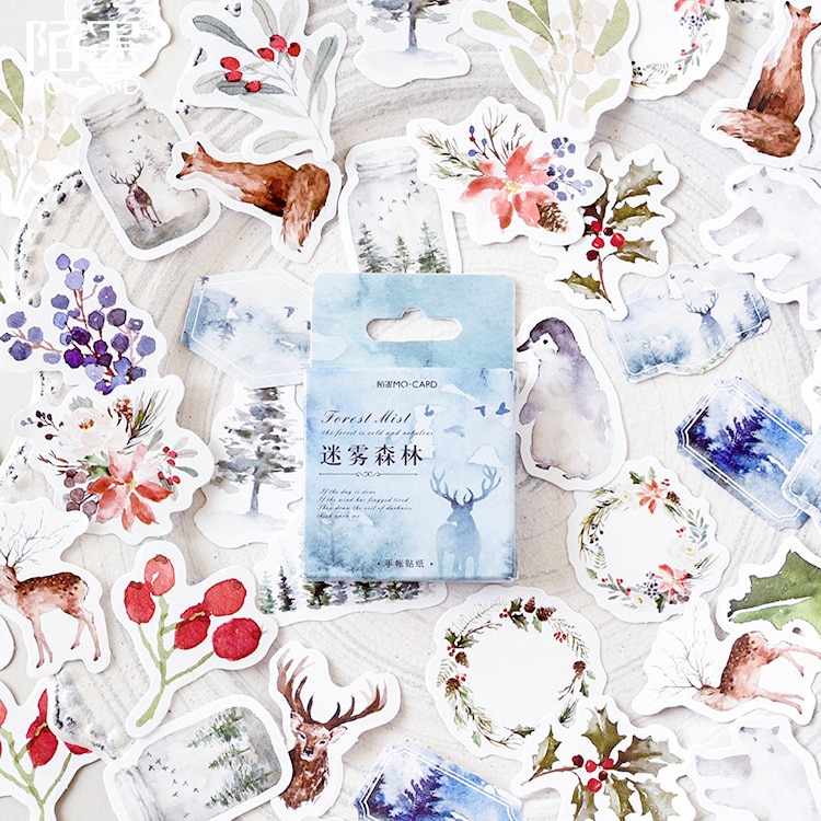45pcs/pack Misty Forest Adhesive Diy Sticker Stick Label Notebook Album Diary Decor Student Stationery