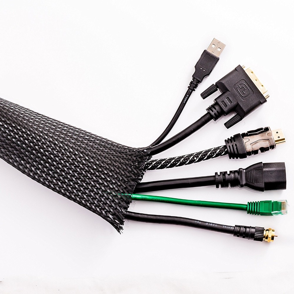 30ft 1.5" 38mm Braided sleeving cable expandable for cable protection black PET