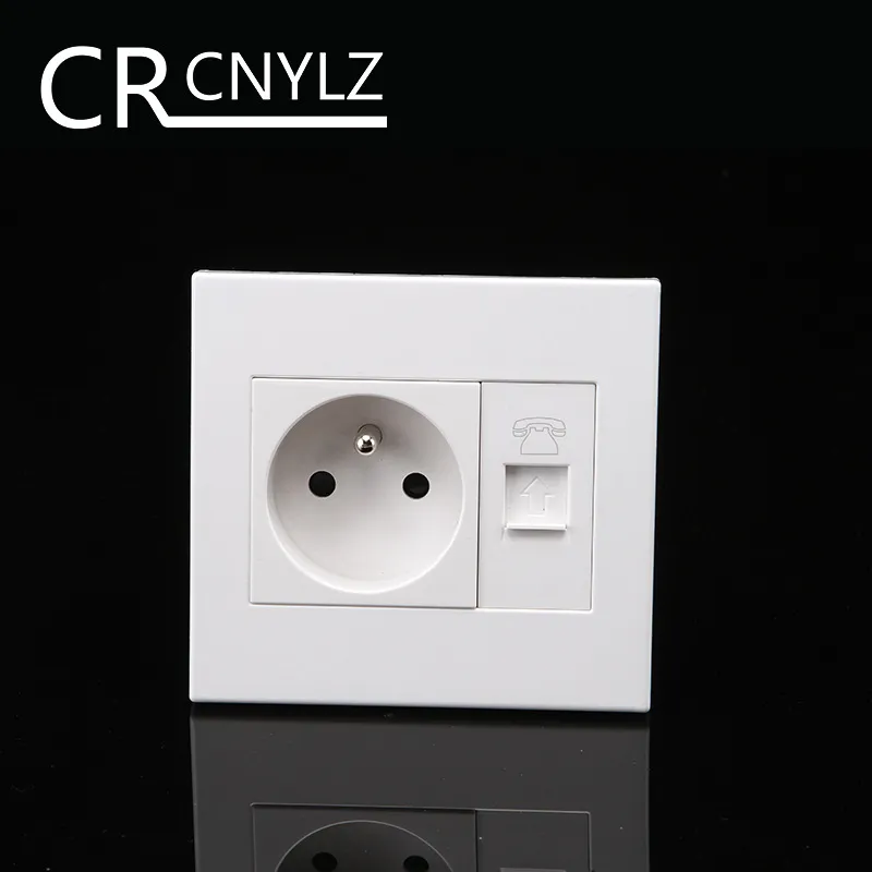 French Standard Household 1gang wall socket with Telephone Socket outlet 250v 16A