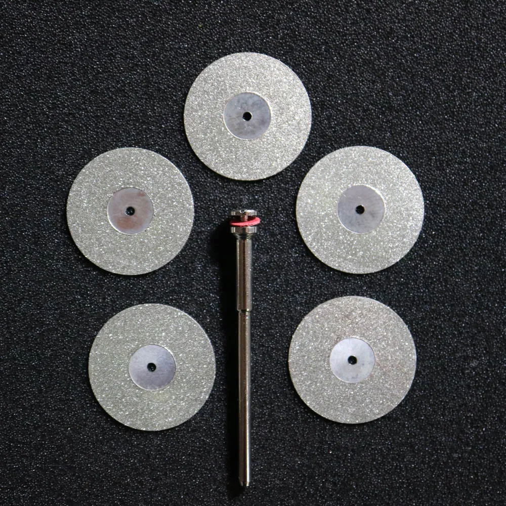 5 pcs Dental lab Diamond disc disks Double sided grit cutting disc tool diameter 22mm thickness 0.25mm with 1 mandrels